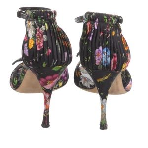 Gucci Satin Floral Ankle Strap Heels